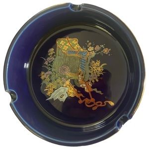 Cobalt Blue Oriental Ashtray-Japan Sticker
